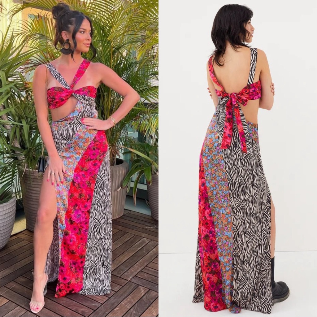 For Love And Lemons Rita Cut Out Maxi Dress Size Xs Nwt Black Floral Multi